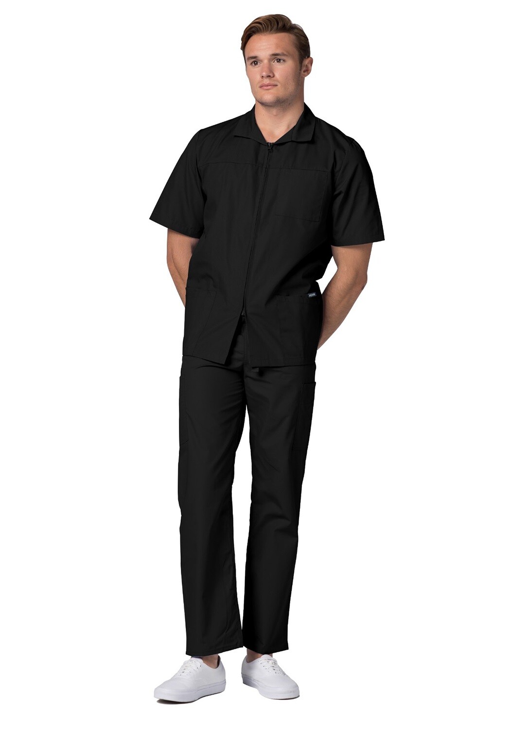 Adar Men Short Sleeve Medical Scrub Doctor Nursing Front Zipper Scrub Jacket