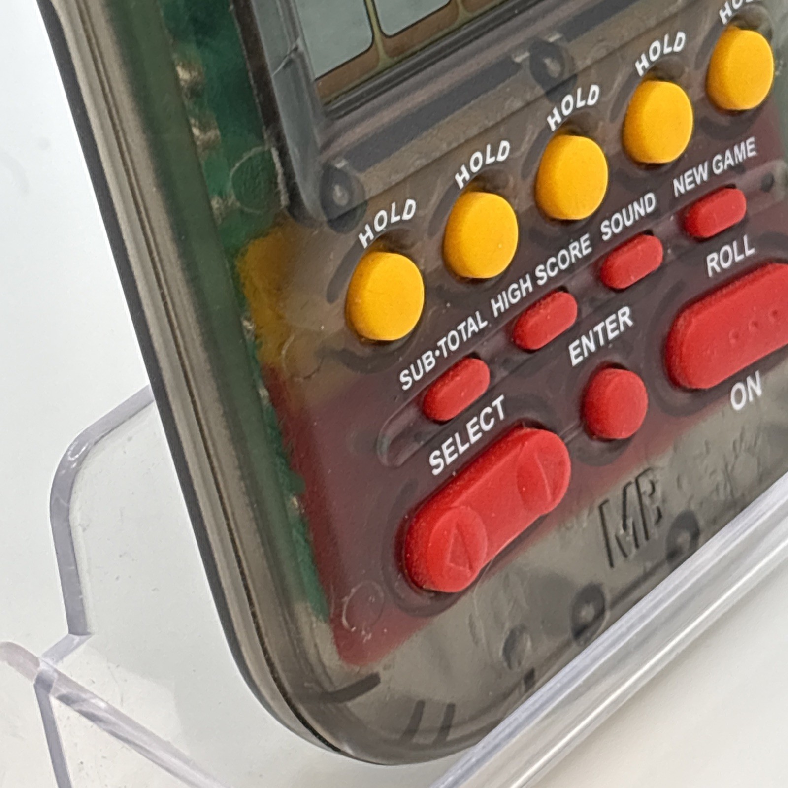 1995 Electronic Handheld Yahtzee Game Clear Smoke MB Milton Bradley 4511 TESTED