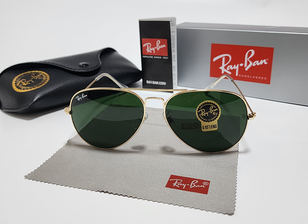Ray-Ban RB3025 Aviator Sunglasses Gold Frame Glass Green Lens 58mm US Warehouse