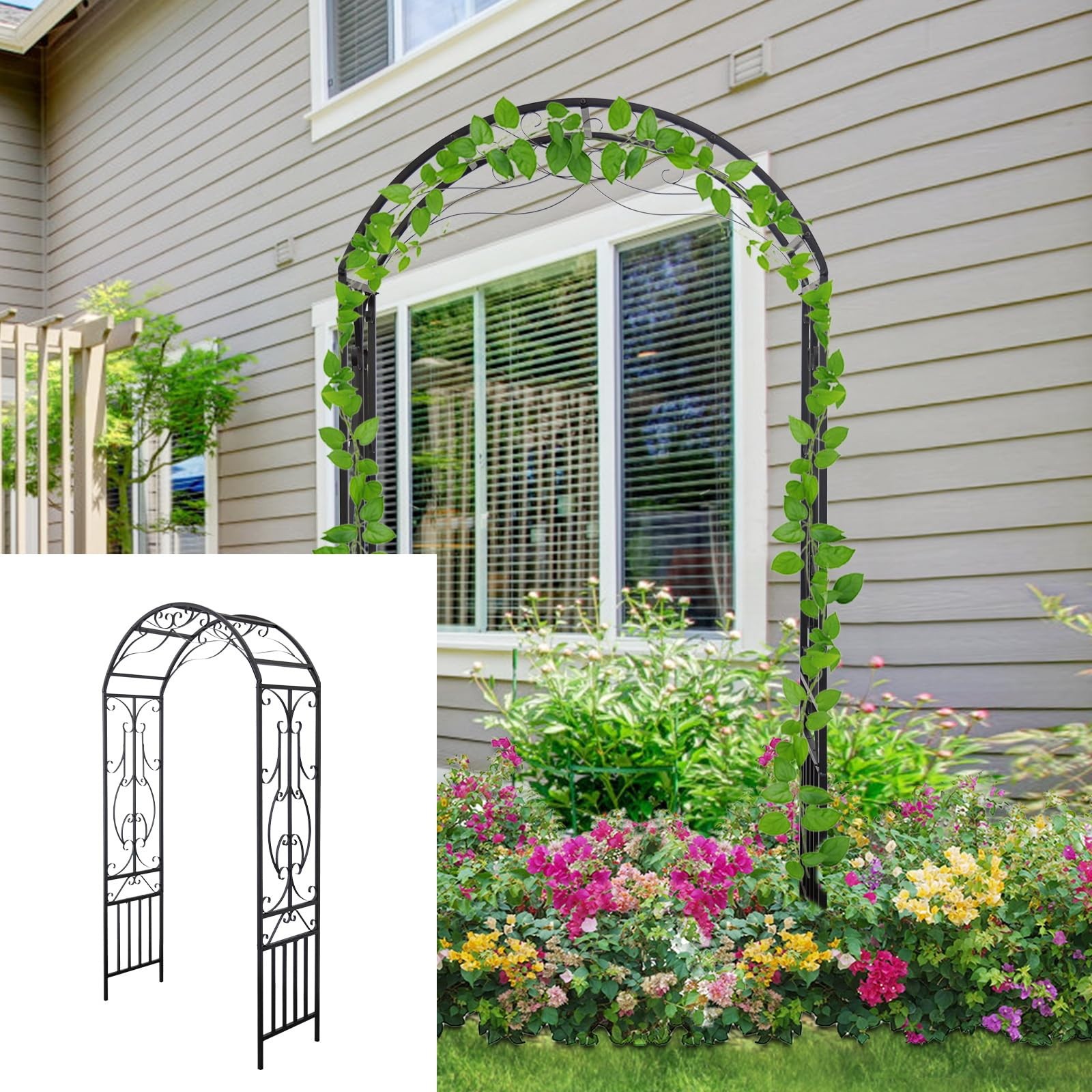 Garden Arch Trellis Outdoor Metal Arbor for Climbing Vines, Lawn and Backyard
