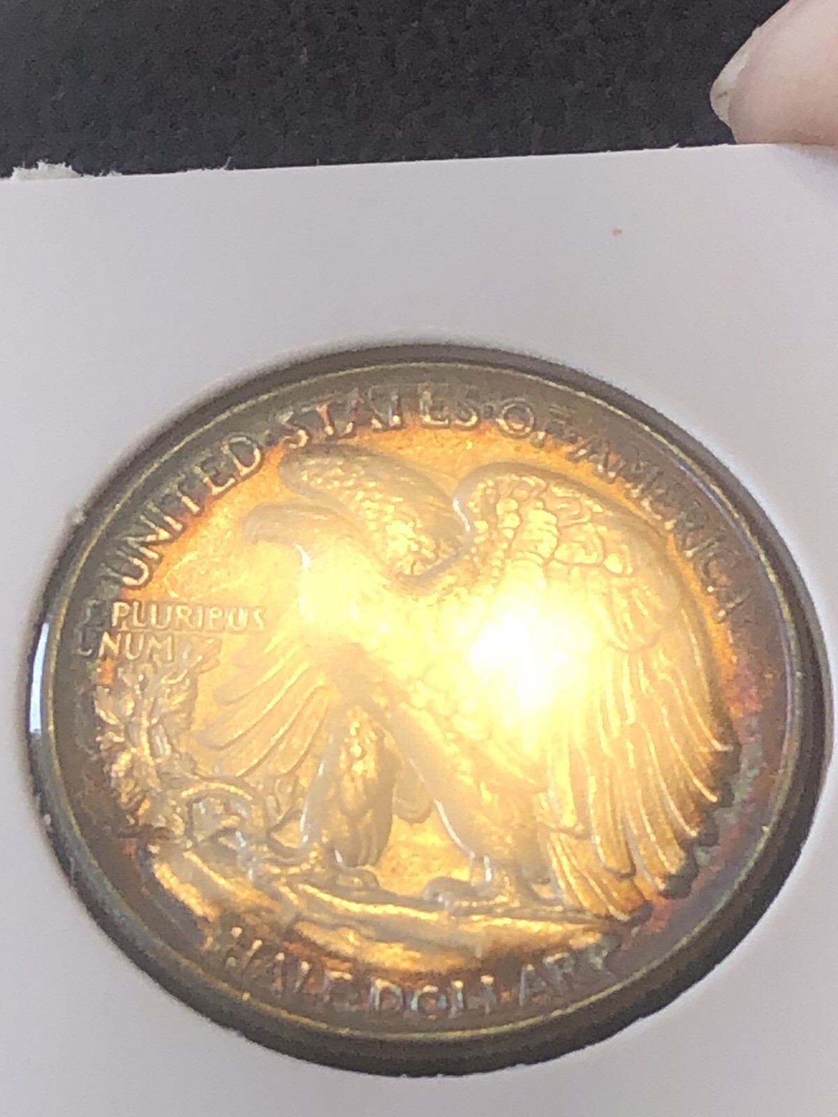 1945 W Walking Liberty Half Dollar Rainbow Toned BU