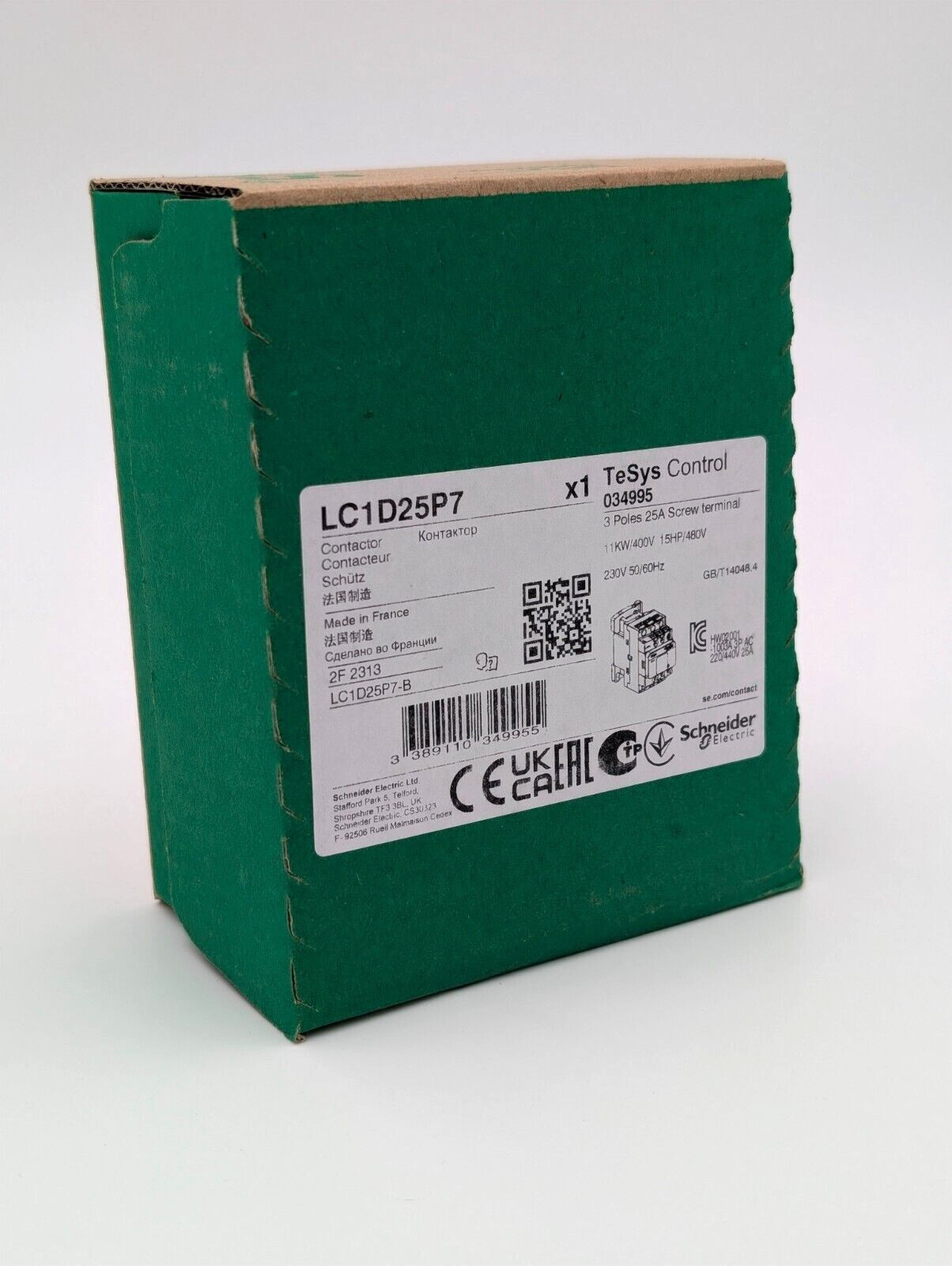 Schneider Electric LC1D25P7 Manual Motor Circuit Breaker 3P(3NO) 25A 230V AC New