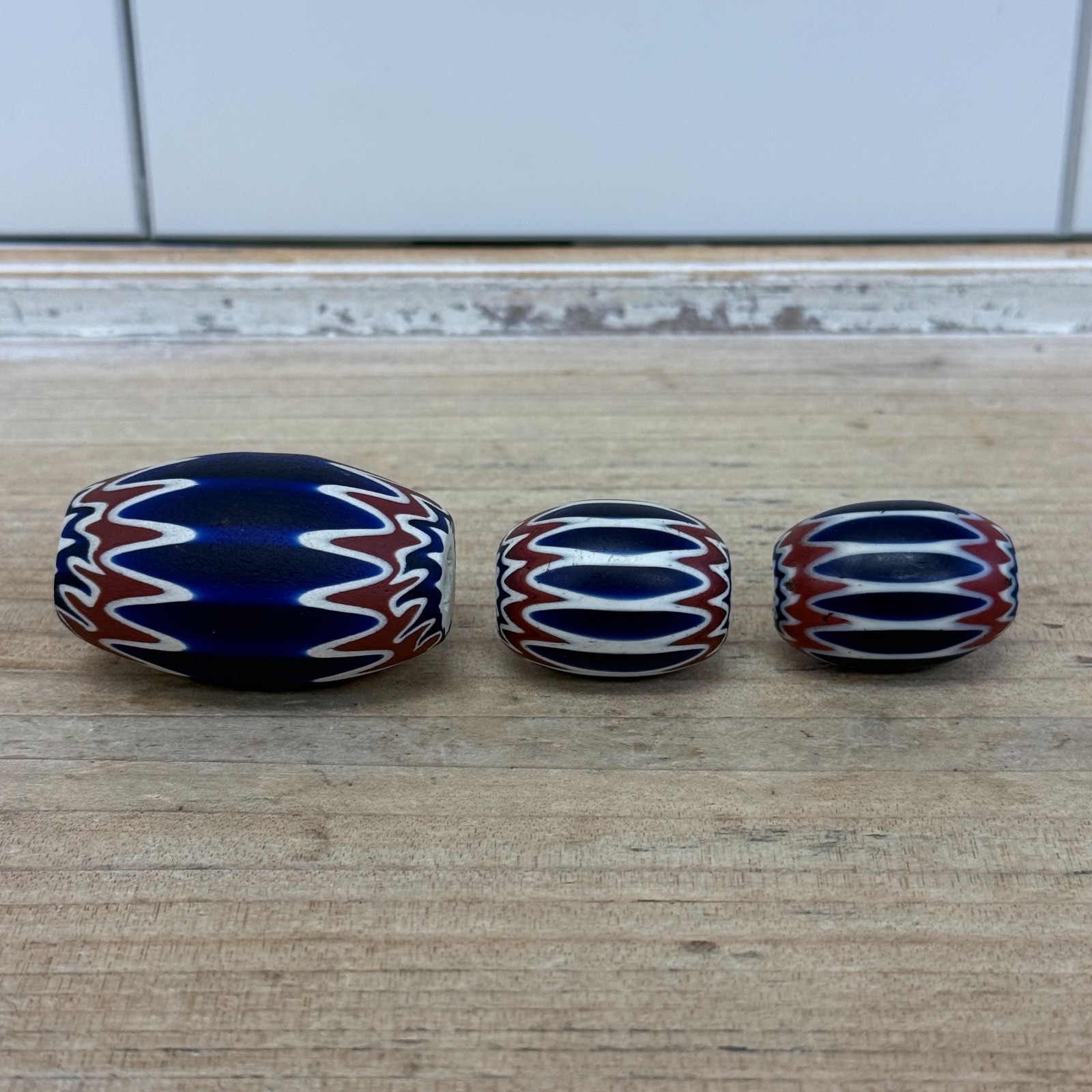 Venetian Chevron Trade Beads Set of 3 Antique African Glass Millefiori