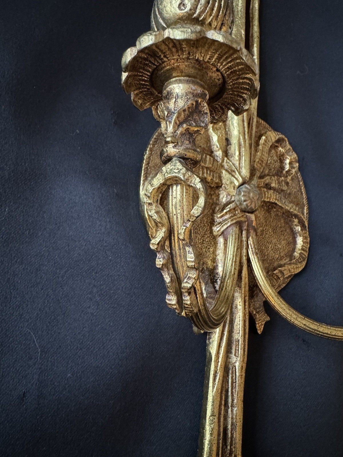 PAIR Vintage French Brass Bow Tassels Wall Sconce Candelabras 2 Pair Available