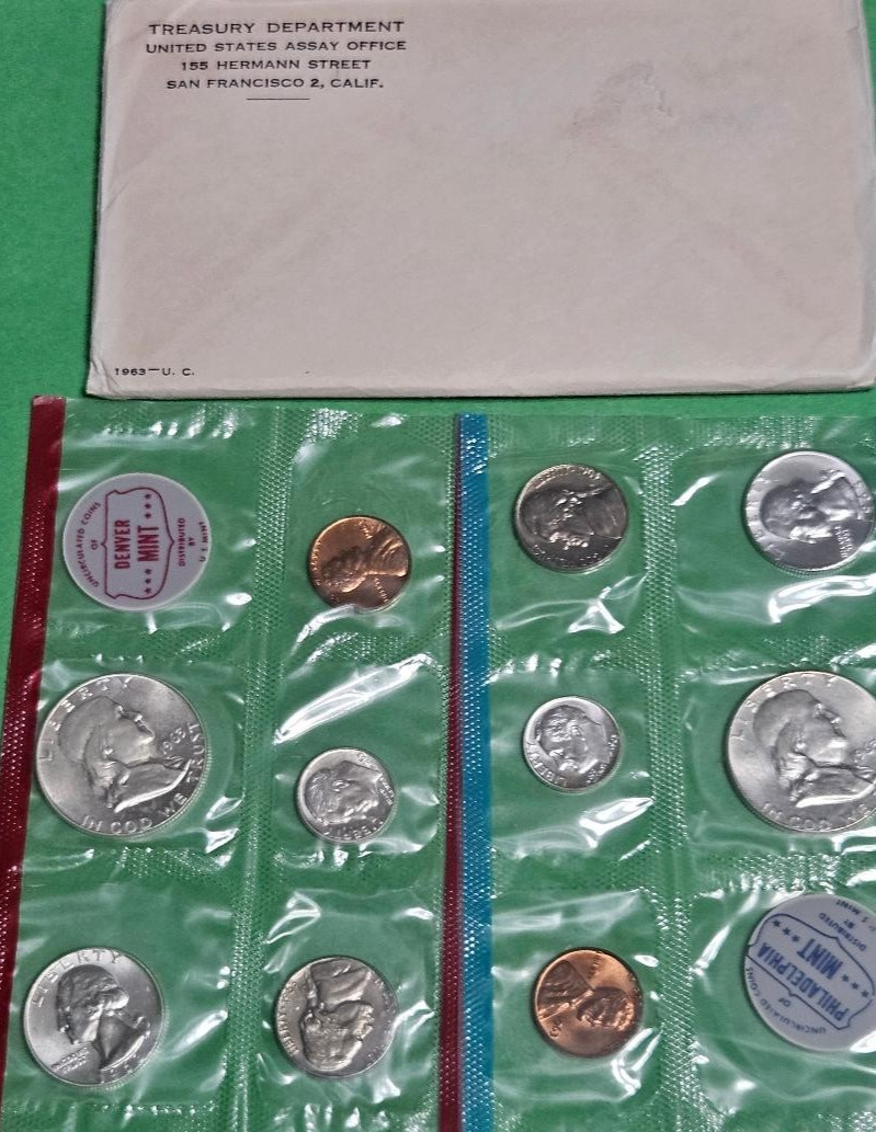1963 PD US Mint Uncirculated Silver Mint Set in Original Packaging Free Shipping