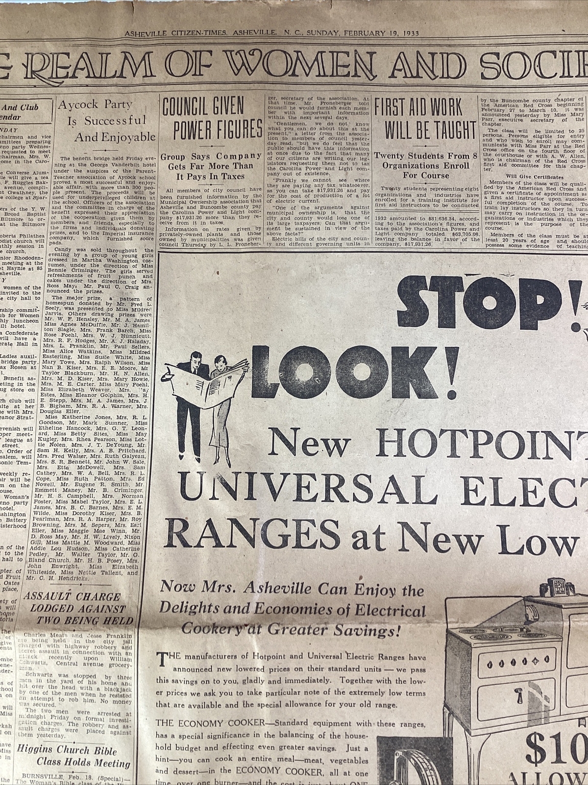 Ashville NC Newspaper Feb 19, 1933 Great Ads Women Miami Columns Carolina Power