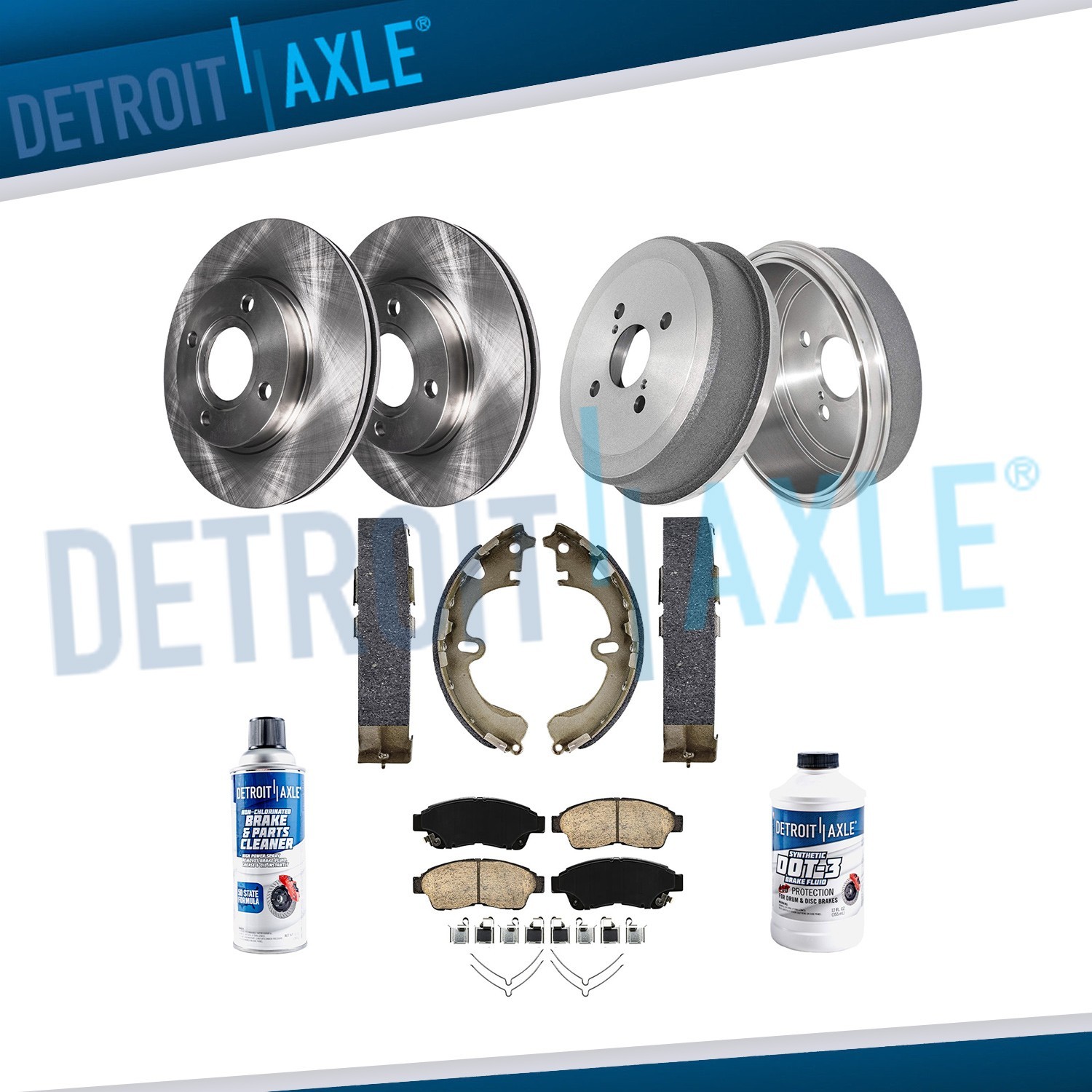 Front Rotors Brake Pads Rear Drums Shoes for 1993-1997 Toyota Corolla GEO Prizm