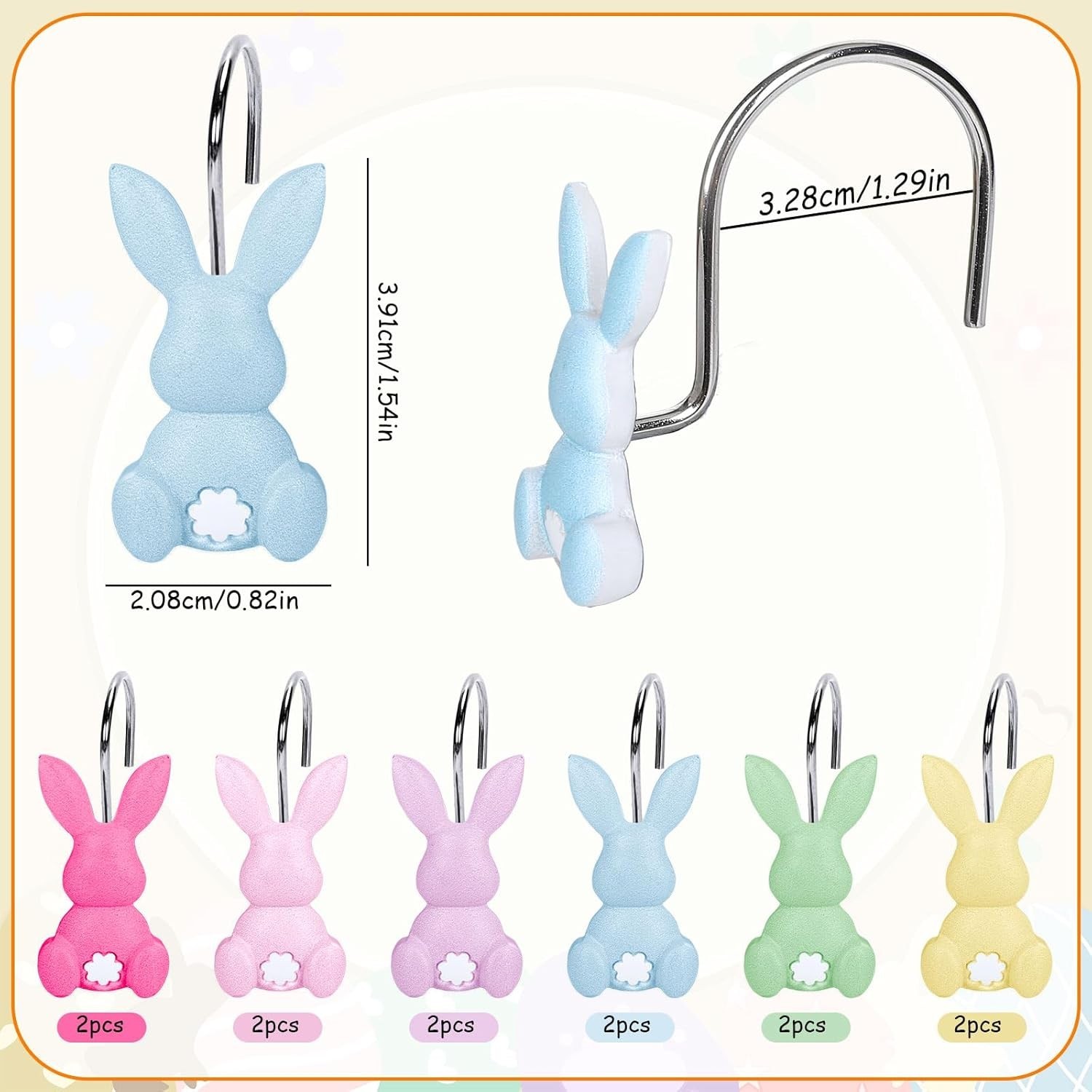 12Pcs Easter Rabbit Shower Curtain Hooks Bunny Curtain Rod Rings Spring Resin Cu