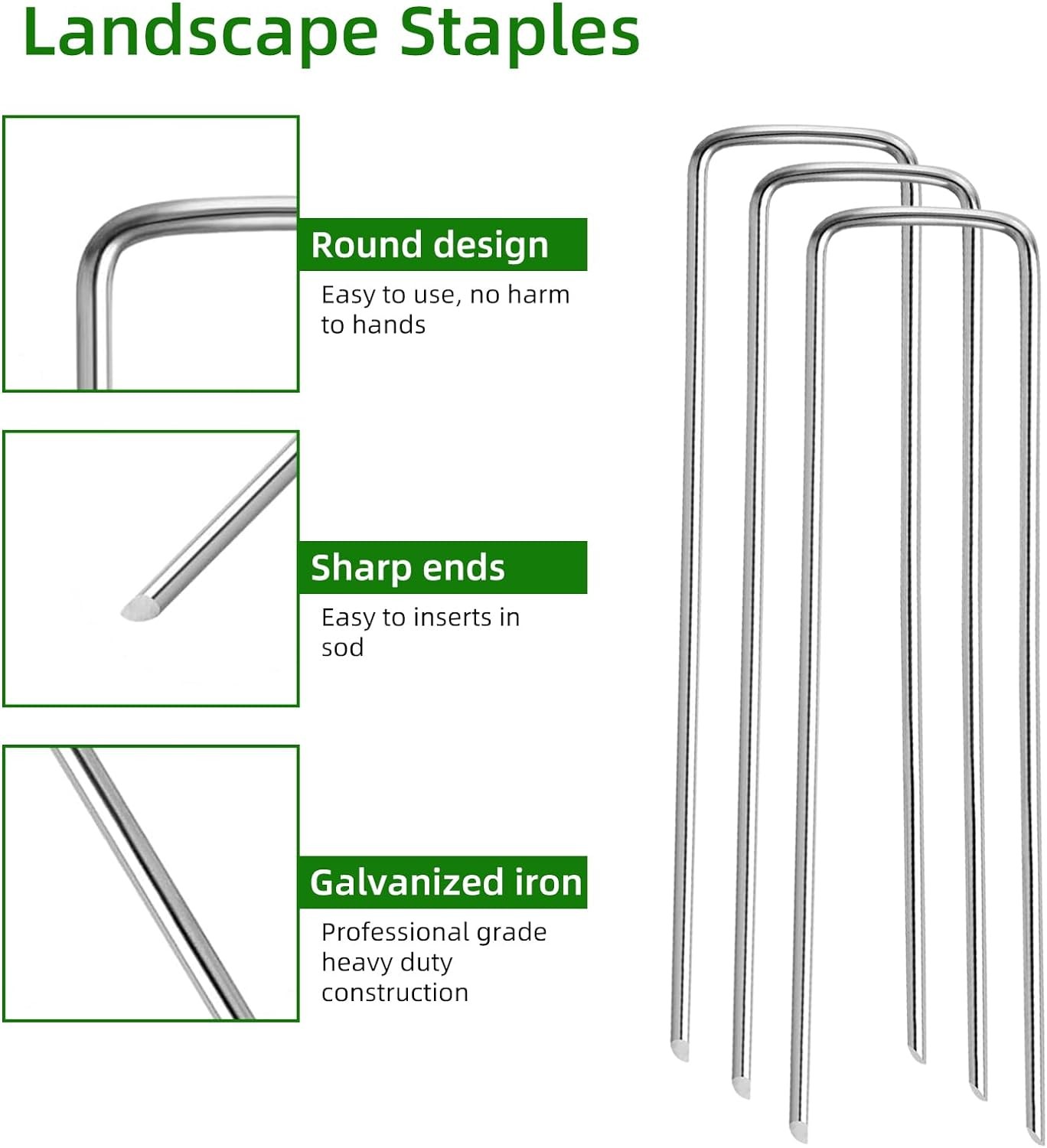 30Pack Galvanized Lawn Staples,Heavy Duty U-Shaped Garden Stakes for Landscaping