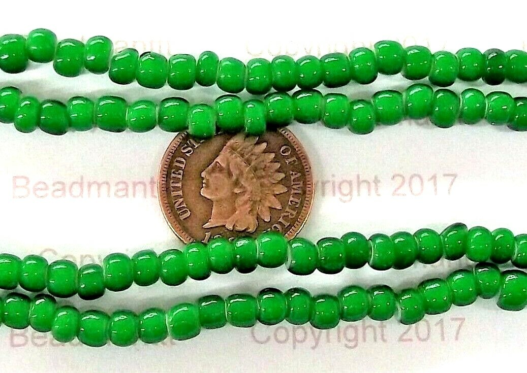 200 Arapaho Green African White Heart Trade Beads  t2624 African  BIN A