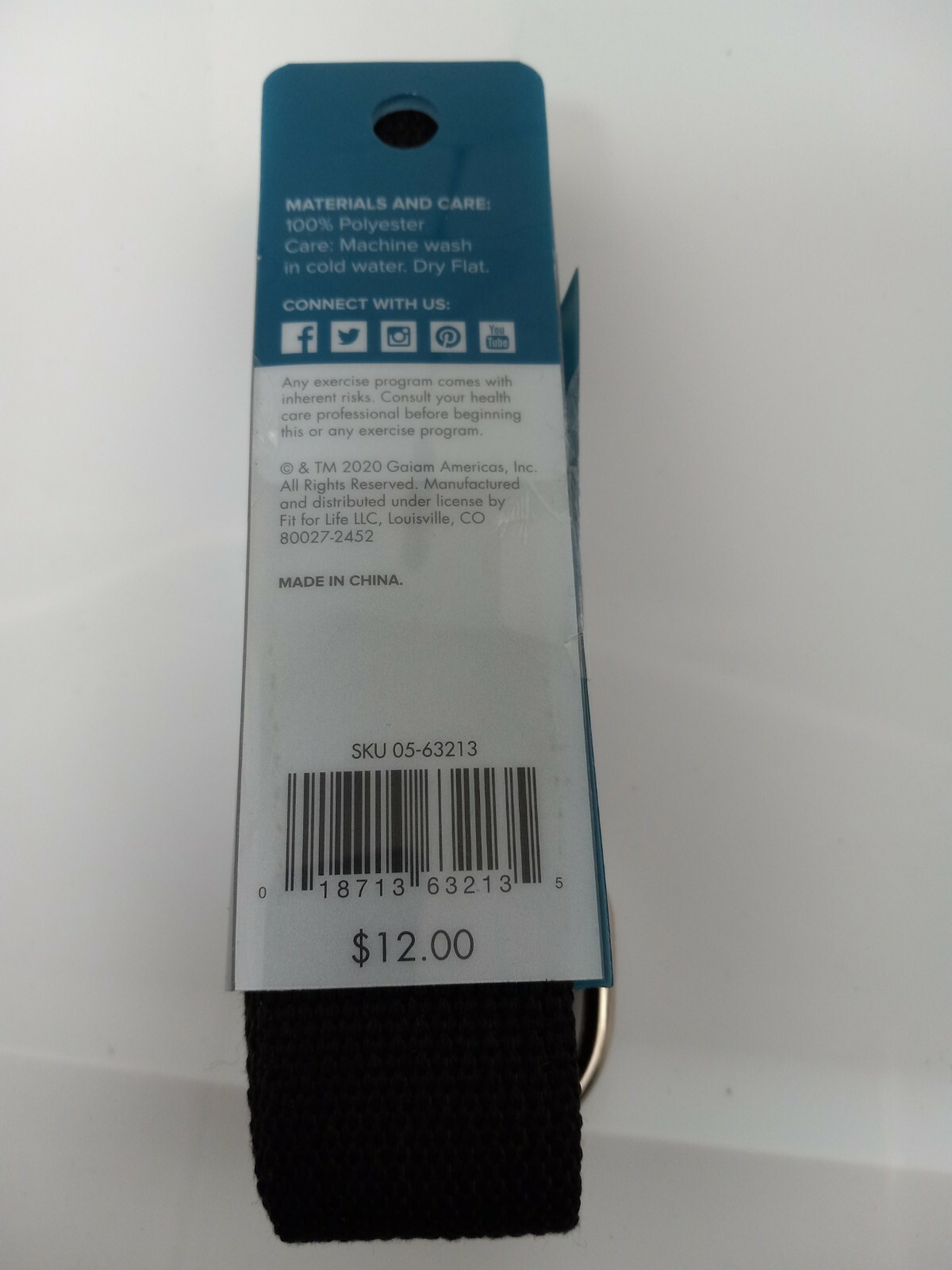 Gaiam Premium Yoga Strap 8ft Non-Stretch Support in Black NWT