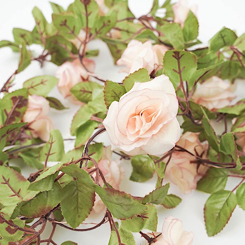 Blush 7 ft LED Roses Leaves Garland Battery Operated Fairy Lights Party Supplies