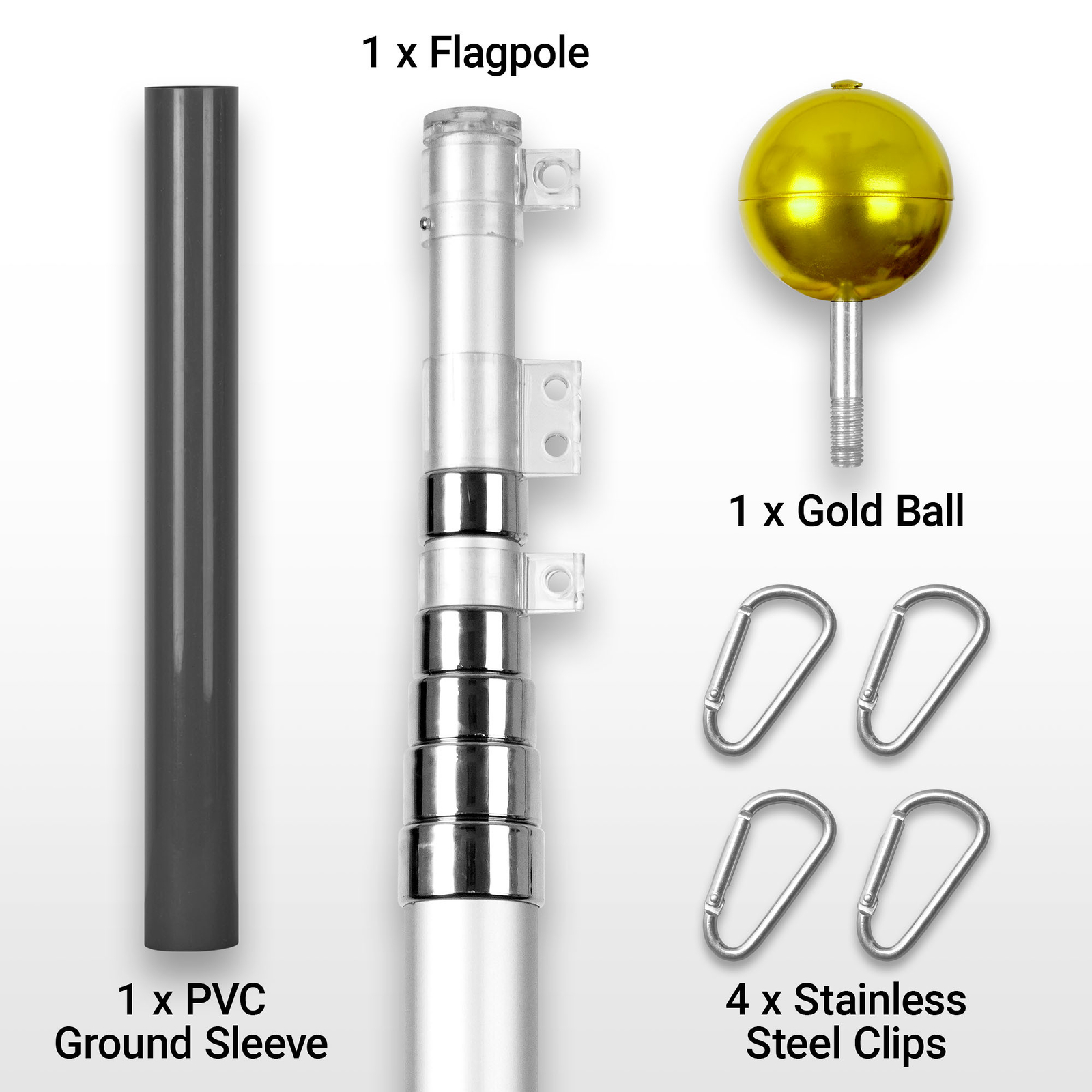 G128 20Ft Telescoping Aluminum Silver Flagpole | Flag NOT Included