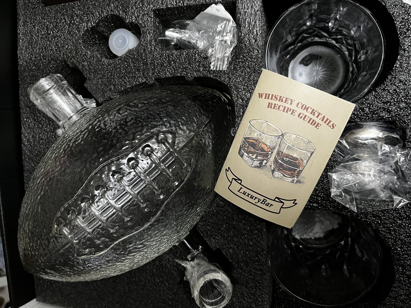 Football Whiskey Decanter 8 Pack Set With Glasses Liquor Dispenser