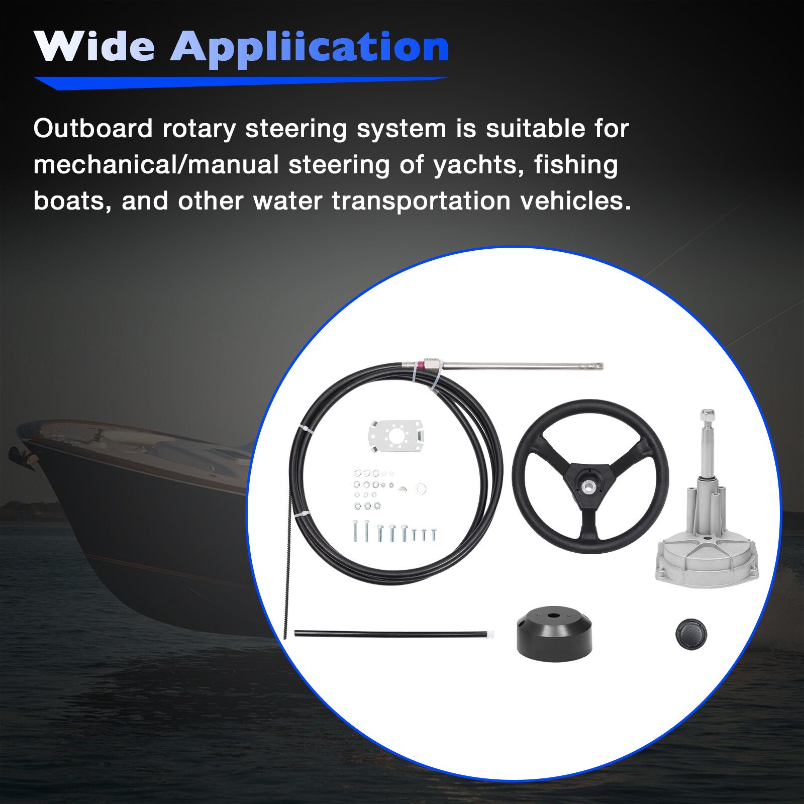 13 Feet Boat Rotary Steering System Outboard Kit SS13713 Marine w/ 12.5" Wheel