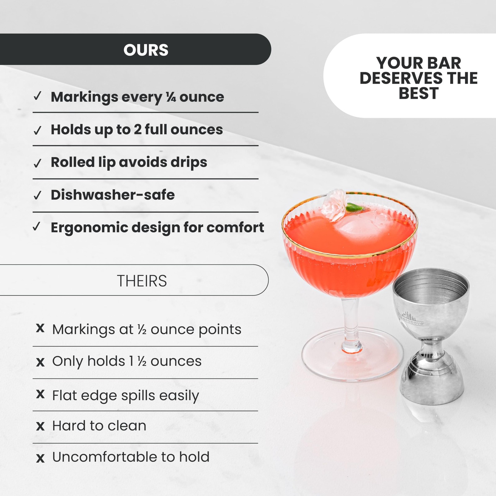 A Bar Above Premium Bell Jigger, 304 Stainless Steel Double 1 Pack, Silver