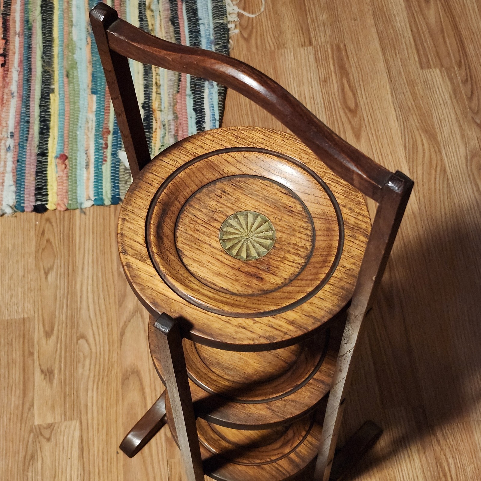 Antique Vintage Edwardian Wooden Inlaid Details Folding Cake Muffin Stand 32"