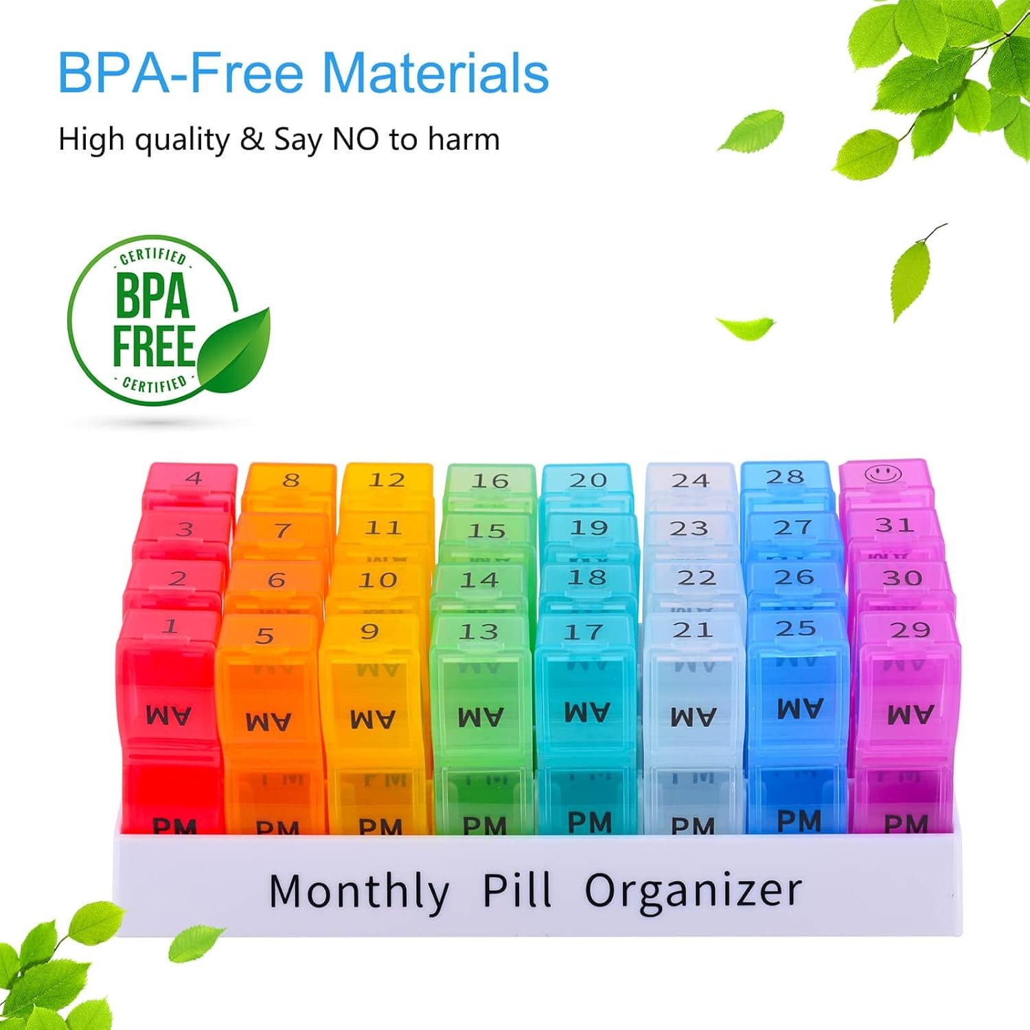 Monthly Pill Organizer 2 Times a Day, 30 Days Pill Box AM PM, 4 Week Pill Cases