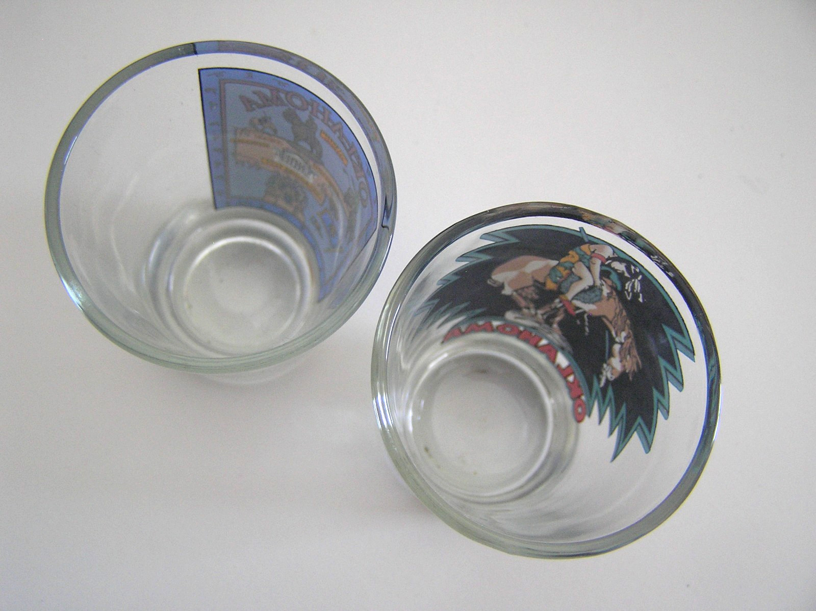 2 Oklahoma Shot Glasses Featuring Design of Horses and Native American Figures