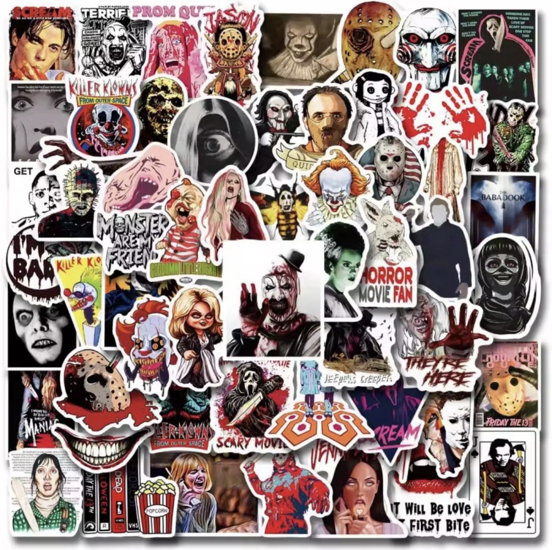 25 Piece Mix Lot 2” NEW Horror Movie Stickers Decals, Halloween Mix