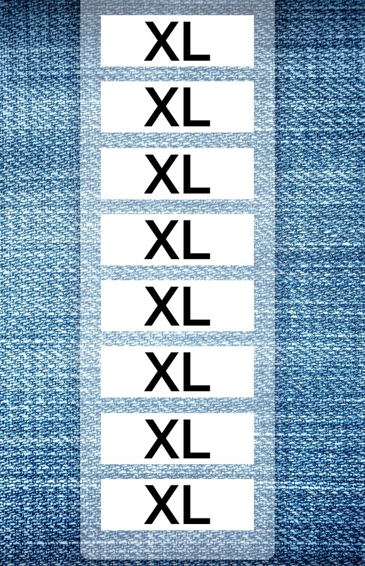 Sizes"XS-XXXL" Wrap Around Clothing Apparel Size Labels Clothes Strips Stickers