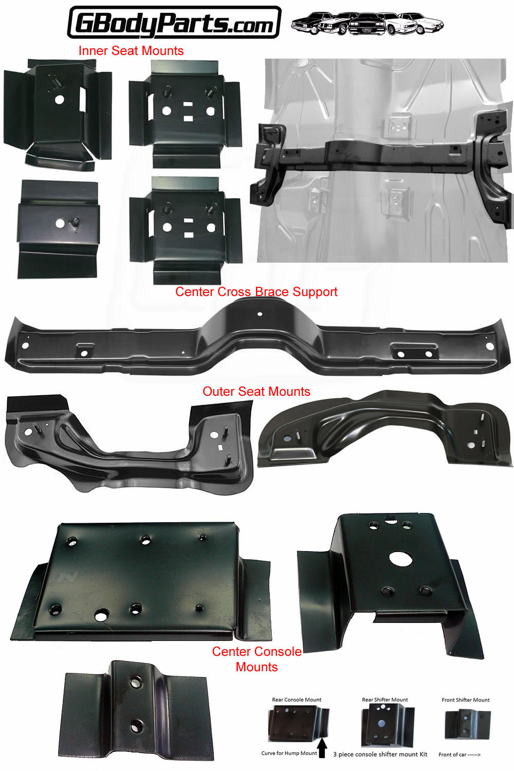 78-87 Regal Cutlass SEAT Center CONSOLE Floor Pan Mounting Brace BRACKET Support