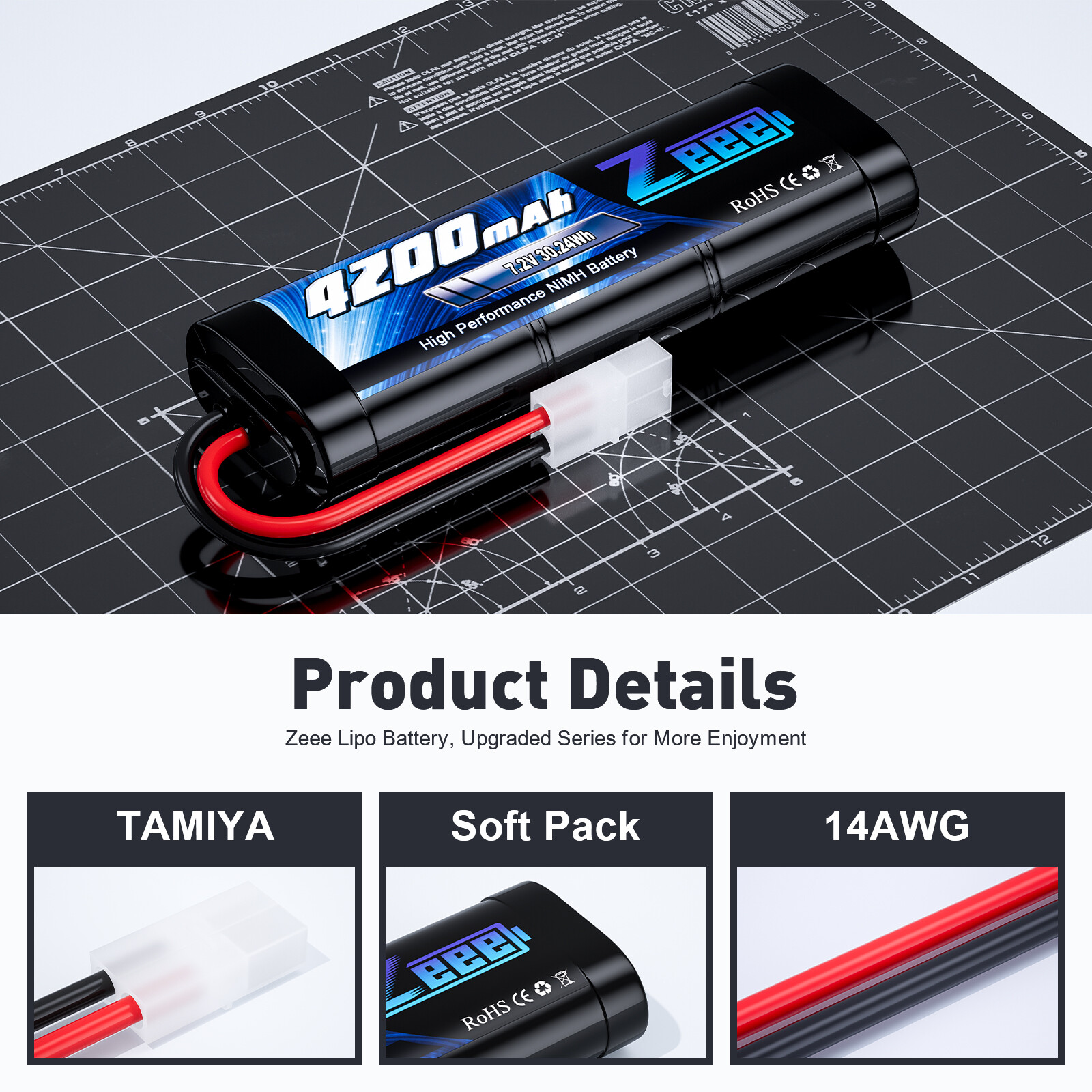 2xZeee 7.2V 4200mAh NiMH Battery Tamiya Connector for RC Kyosho Tamiya Car Truck