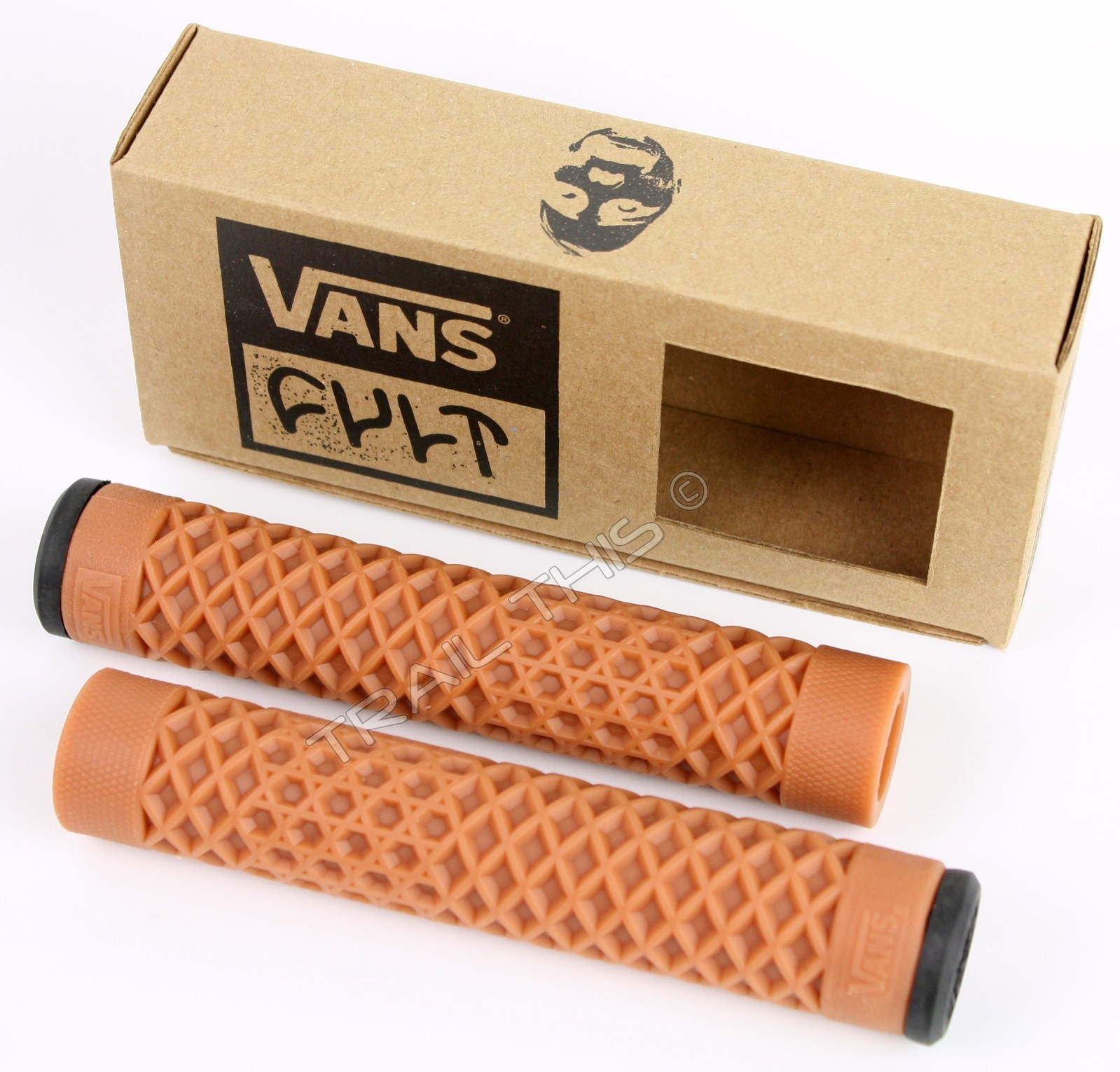 Cult X Vans Flangeless BMX Bike / Scooter Grips Waffle Pattern - Brown / Gum