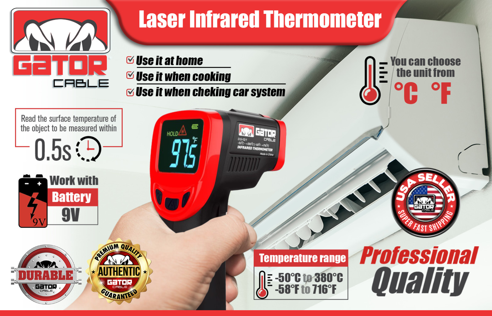 Infrared Laser Thermometer Gun No-Contact Digital Temperature Measurement Tester