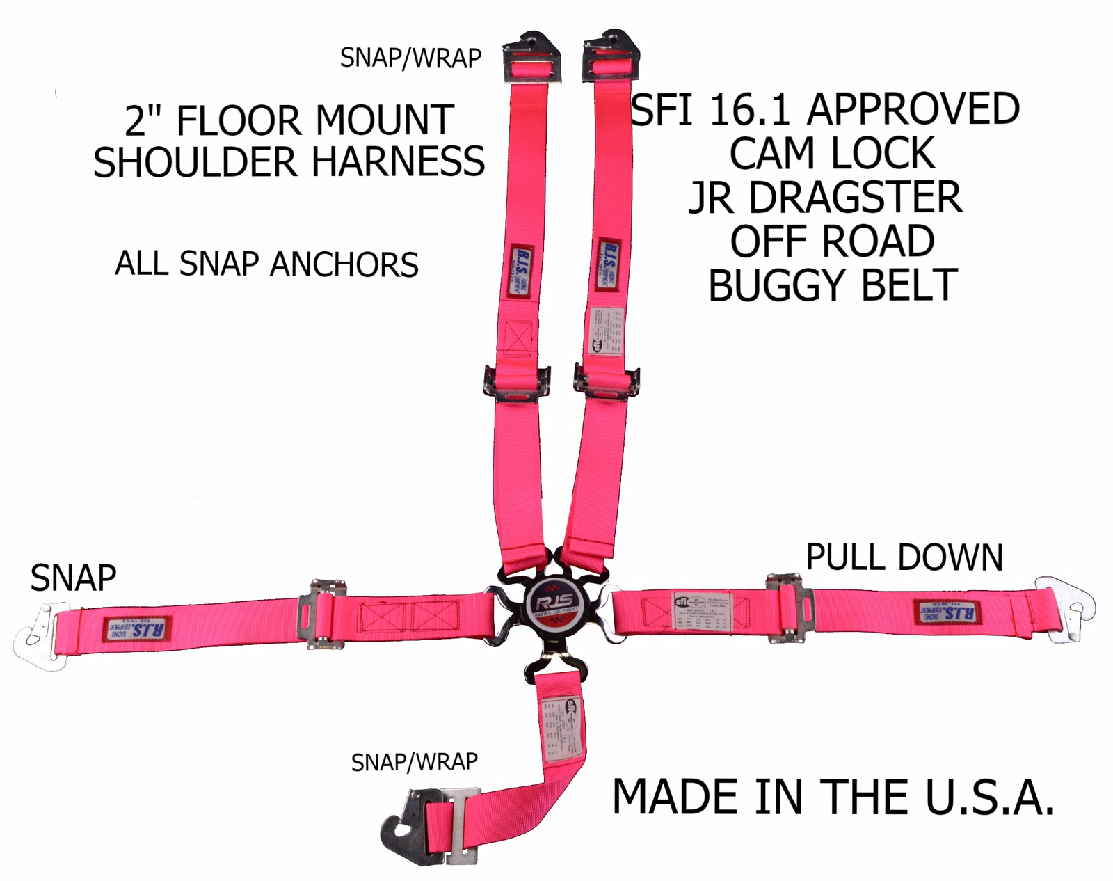 RJS RACING SFI 16.1 5PT 2" CAM LOCK JR DRAGSTER HARNESS BELT FLOOR PINK 1017410
