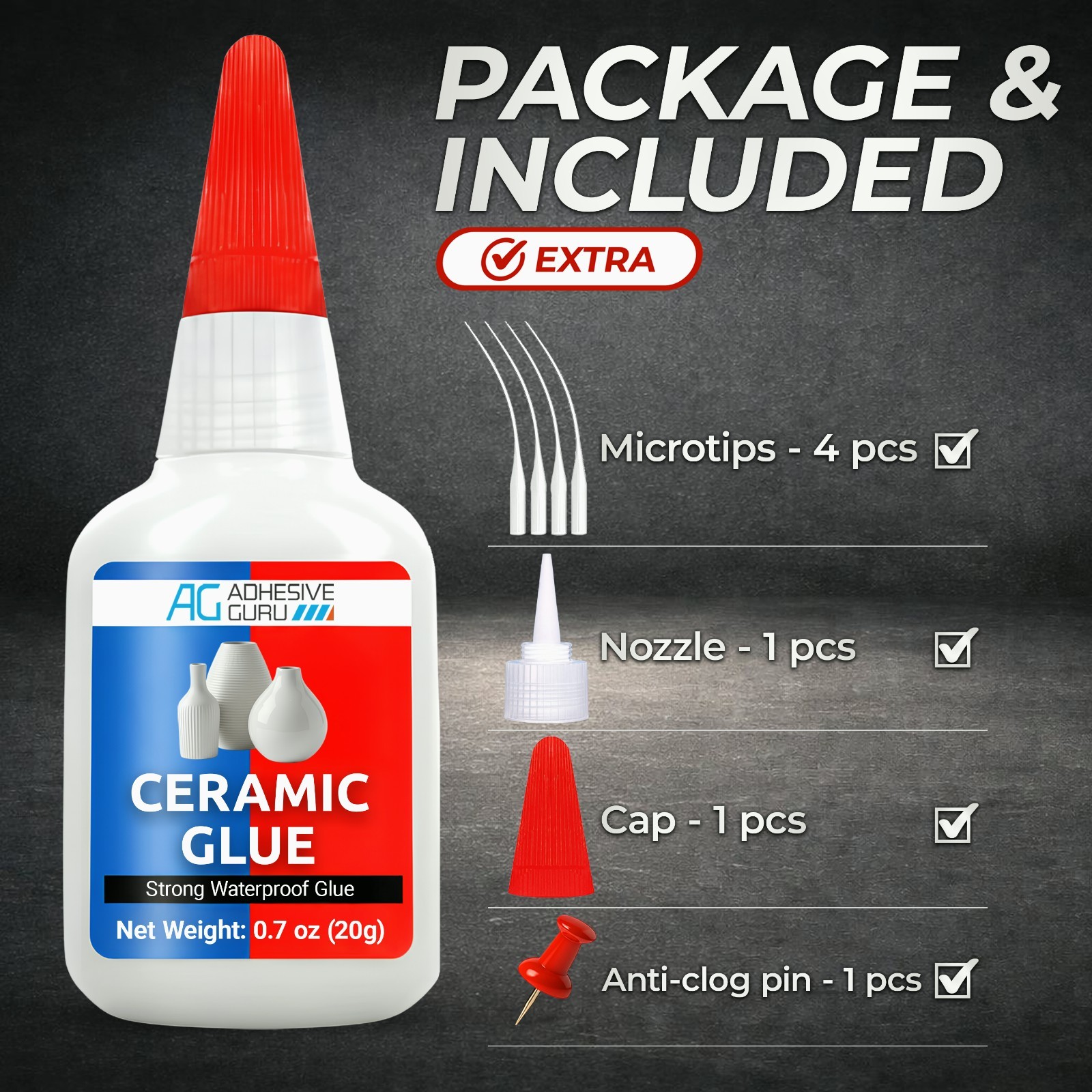 Adhesive Guru Ceramic Glue (150x0.7oz) Super Glue for Pottery, Porcelain & China
