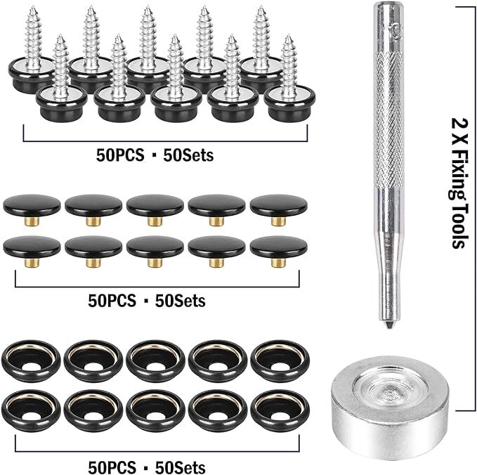 50 sets Fastener Snap Press Stud Cap Buttons With 2 Tools for Marine Boat Canvas