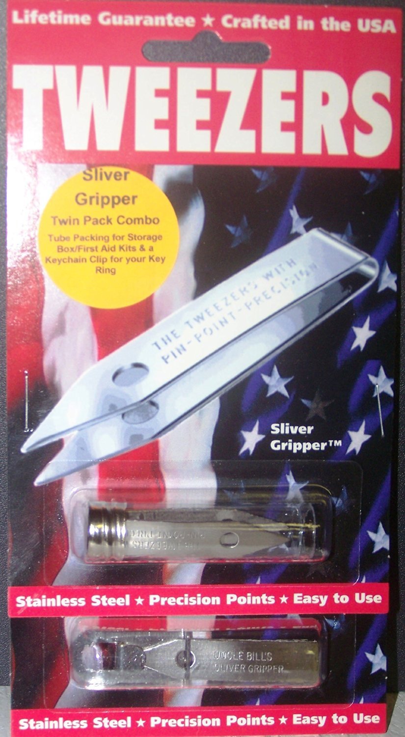 Uncle Bill's SLIVER GRIPPER Stainless Steel TWEEZERS TWIN PACK KeyChain / Bottle