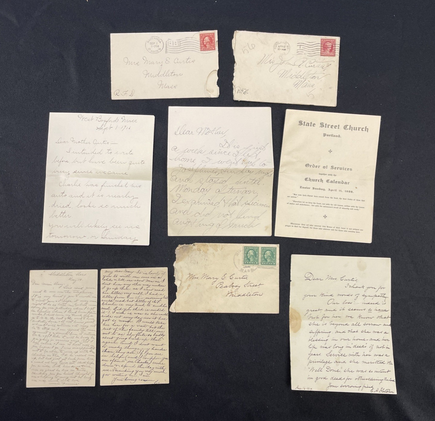 Lot of 34 Letters Mrs Mary Curtis Middleton Massachusetts 1900 - 1920