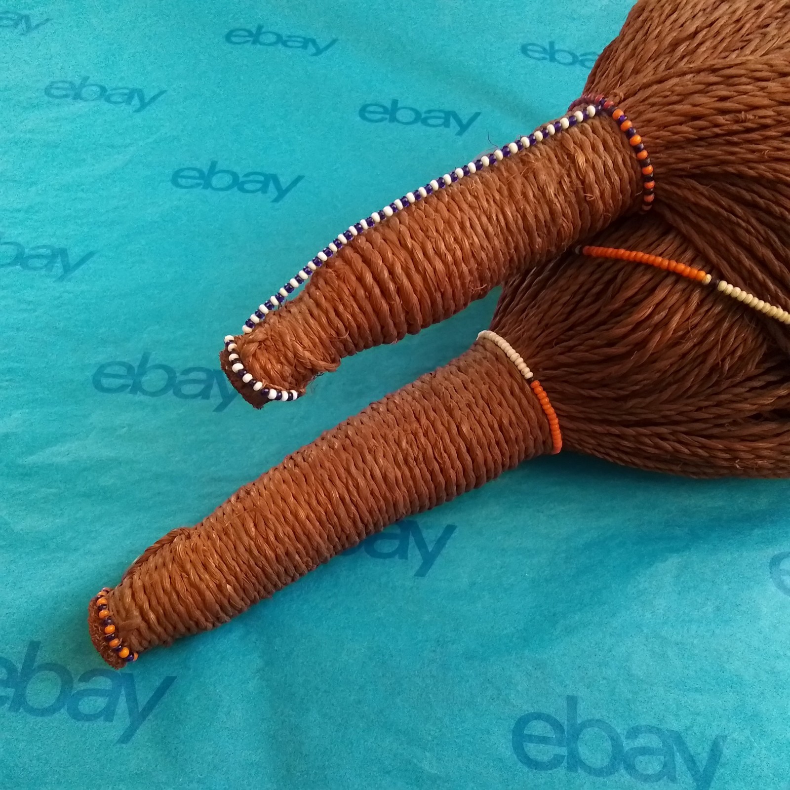 Vtg Maasai Tribal Men's Headdress, Kenya, Africa, Red Ochre Sisal Glass Beads