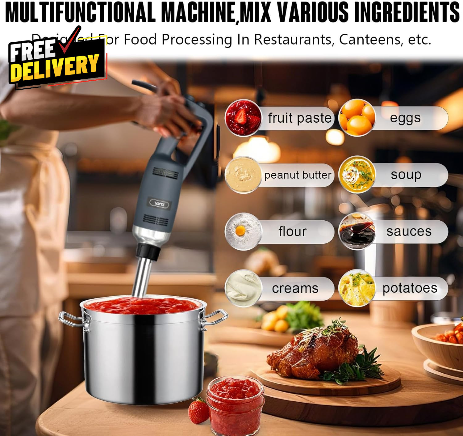 500W Commercial Immersion Blender 16 SUS 304 Removable Shaft Heavy Duty Power...