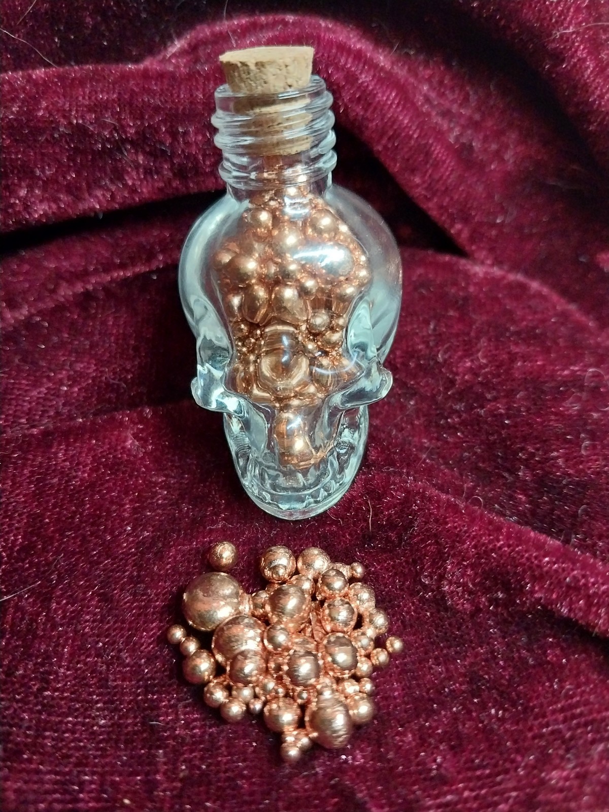 "Skull" Glass Bottle W/ Copper Bullion - 99.9 % Pure - 44 Grams - Great Gift!