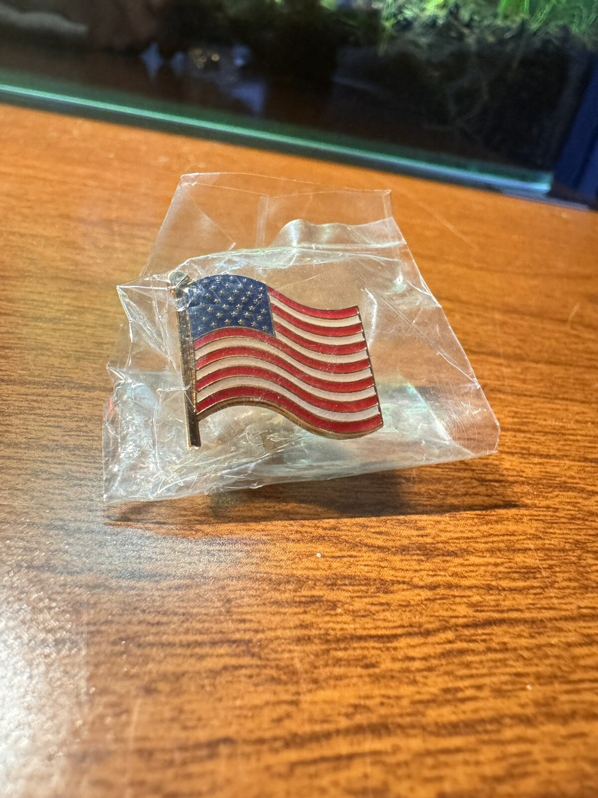 Made in USA Waving American Flag Enamel Lapel Pin, Gold
