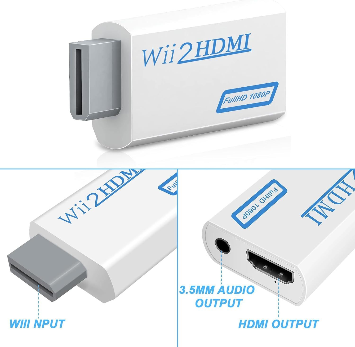 Portable Wii to HDMI Wii2HDMI Full HD Converter Audio Output Adapter TV Black