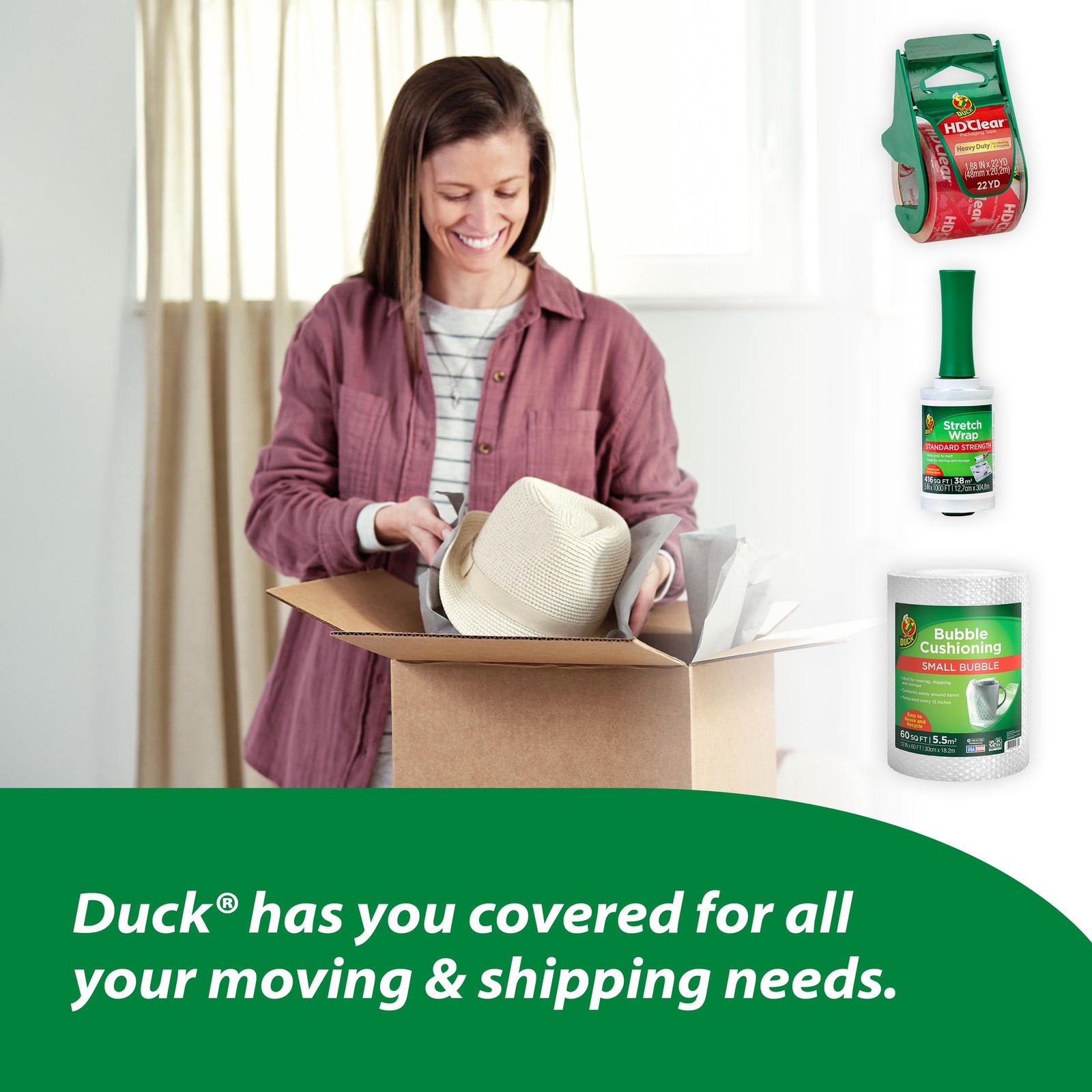 Duck HD Clear Packing Tape Dispenser Heavy Duty Packaging Tape Gun for Packin...