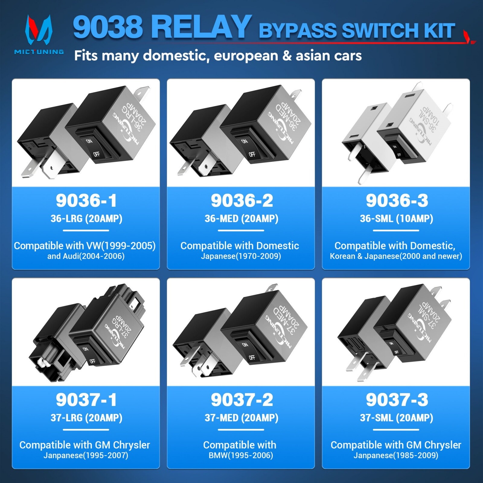 6-Pack 9038 Relay Bypass Switch Kit - Diagnostic Scanner & Test Tool 12V System
