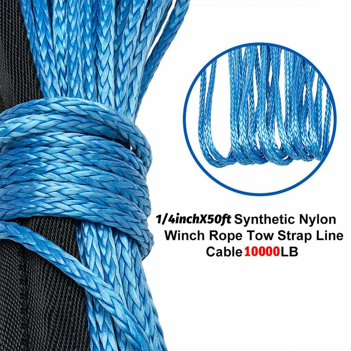 2PCS Synthetic Winch Rope Line 1/4"x 50' 10000LBS Recovery Cable 4WD ATV UTV AB