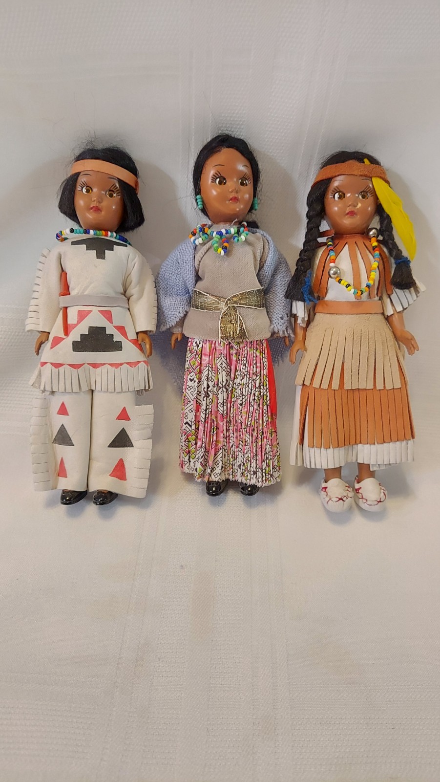Three Vintage 7.5” Native American Dolls With Sleepy Eyes. (U12)