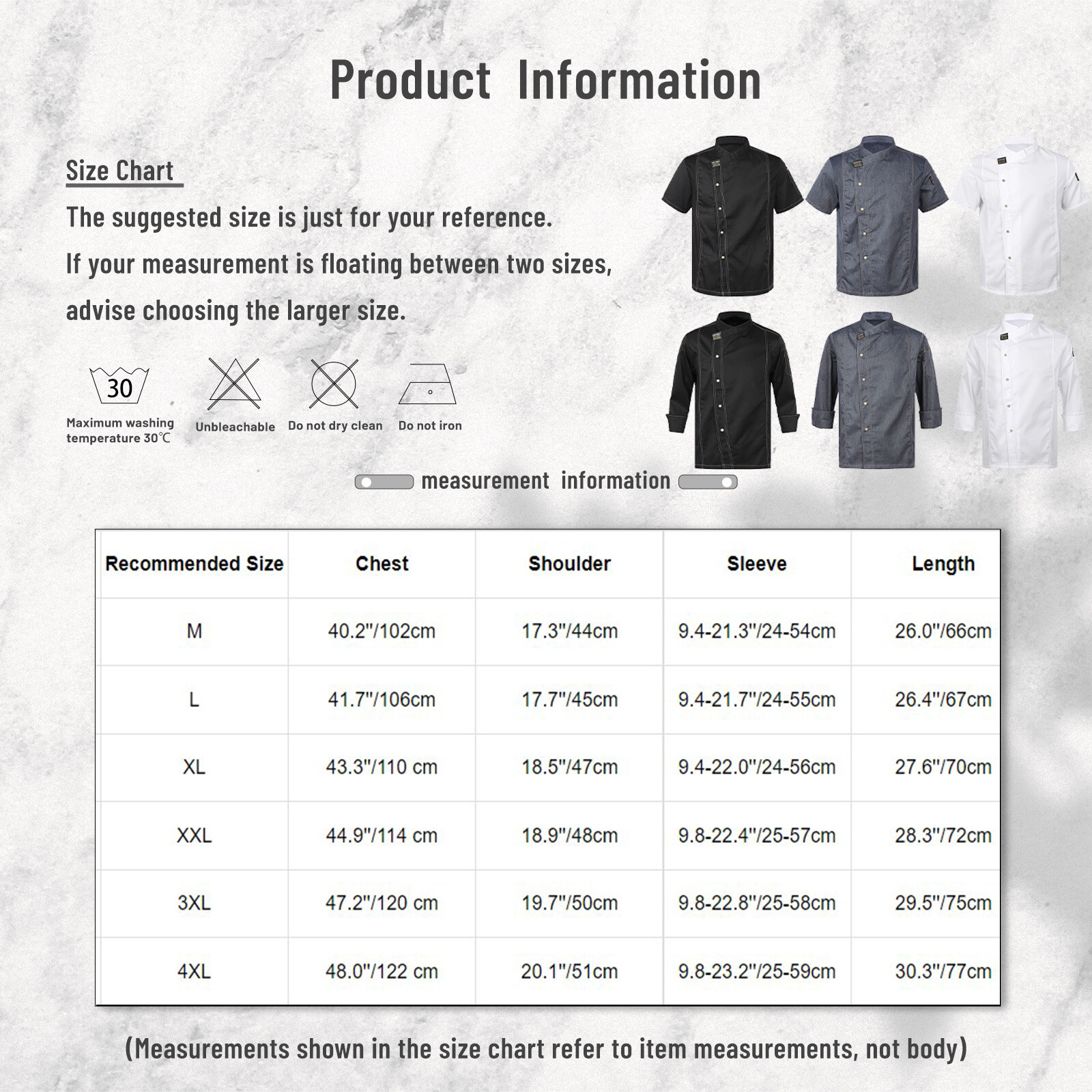 Unisex Men's Chef Coat Jacket Women Kitchen Cooking Work Chef Shirt Tops Uniform