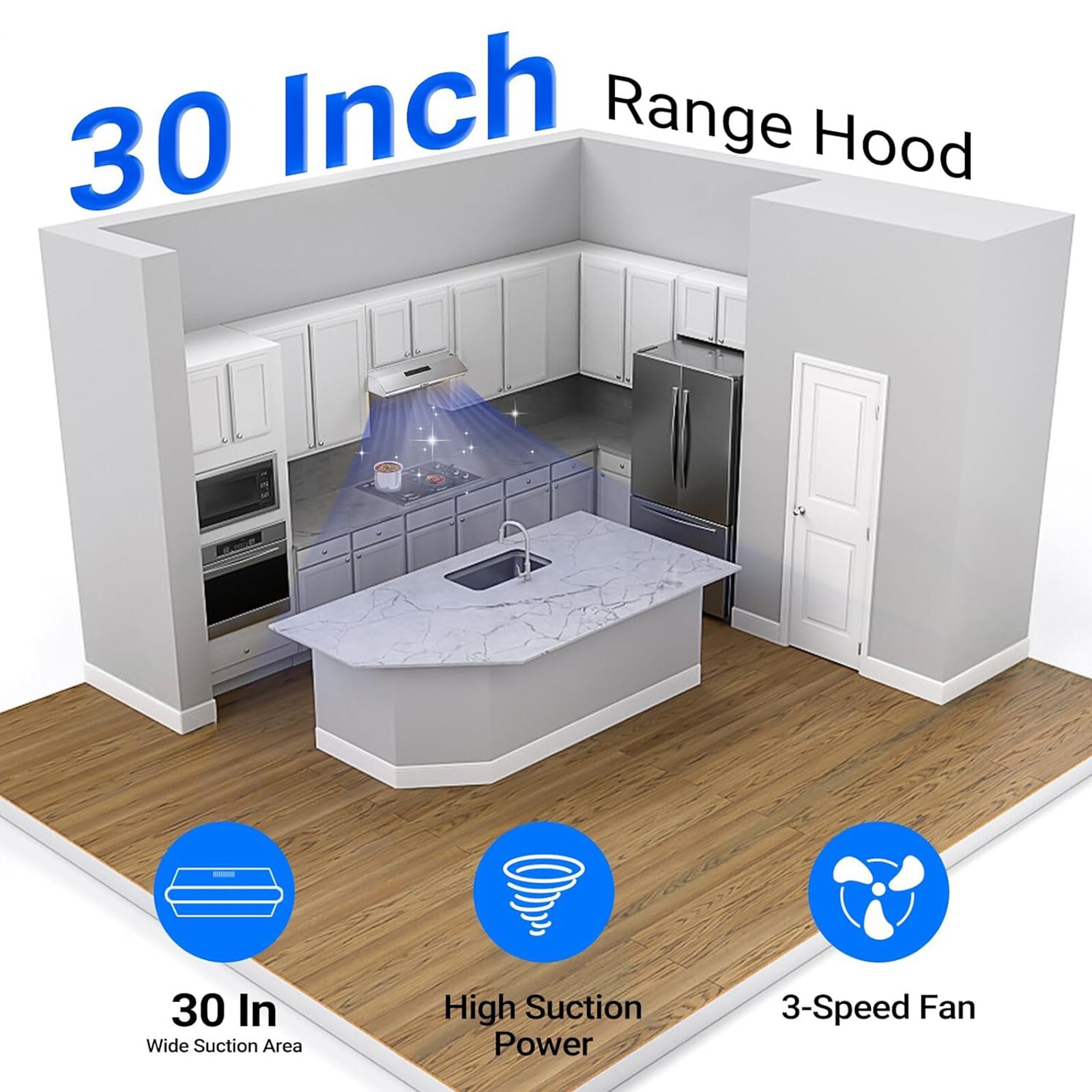 30 inch Under Cabinet Range Hood Ducted/Ductless Stainless Steel 3-Speed Vent
