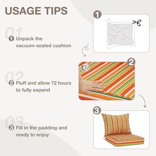 Deep Seat Patio Chair Cushions, 2 Piece Set, Water Resistant Set of 1 Rainbow