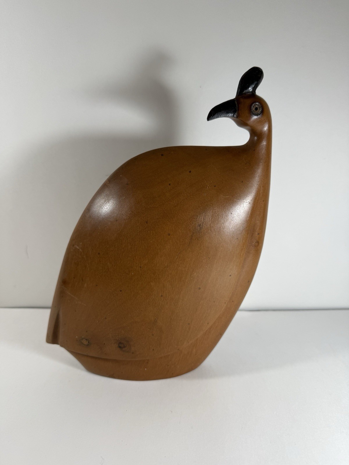 Vintage Guinea Fowl Wooden Carved Statue Zimbabwe African Art Bird Mid-Century