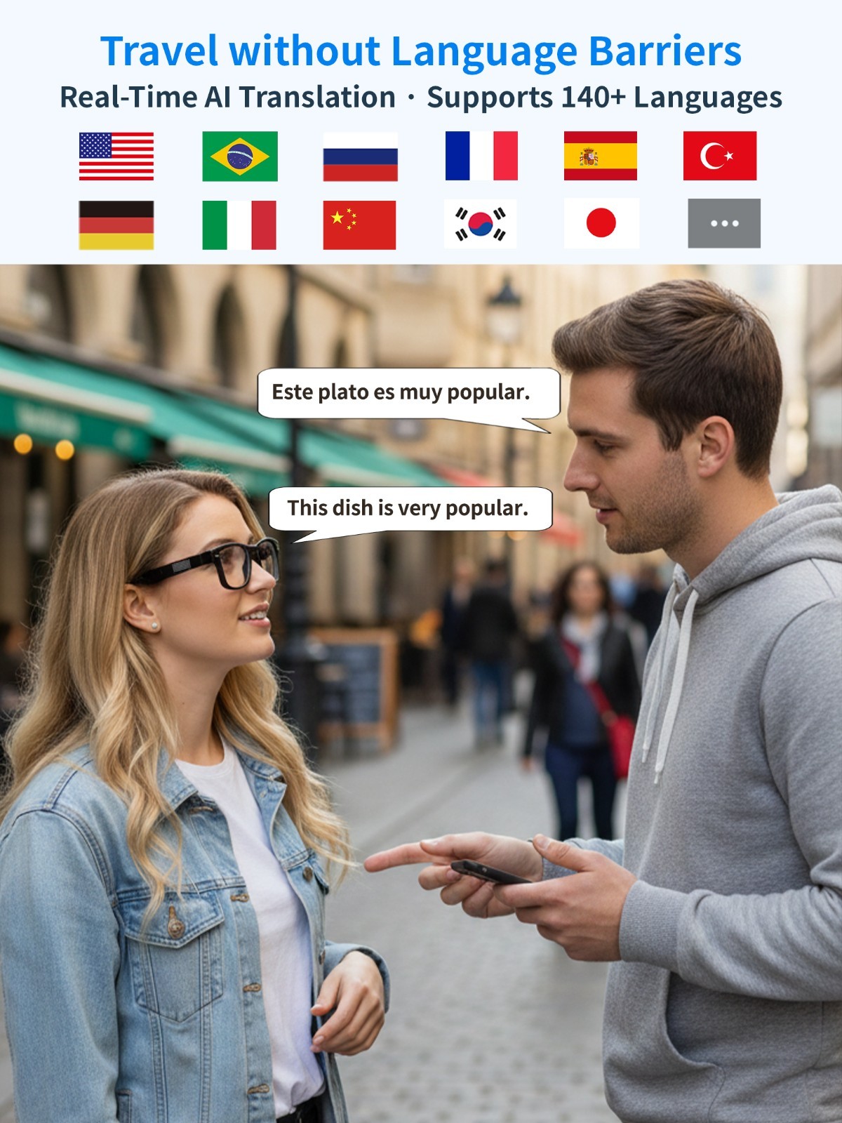 AI Smart Glasses with Interchangeable Lenses HD Camera Bluetooth for iOS Android