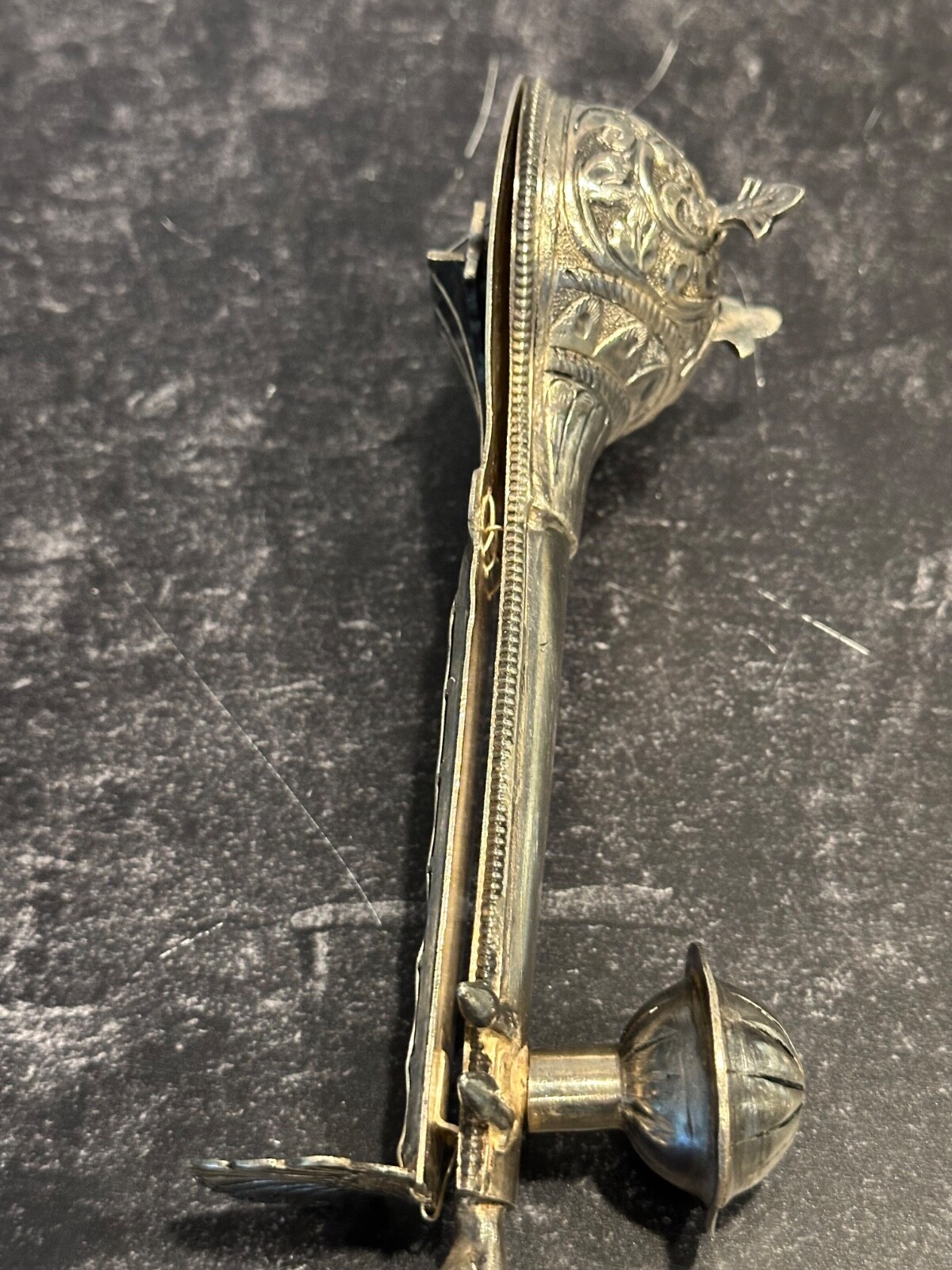 Antique Silver 700 Indian Spice Box /Container Shaped as a Sitar/Stamped