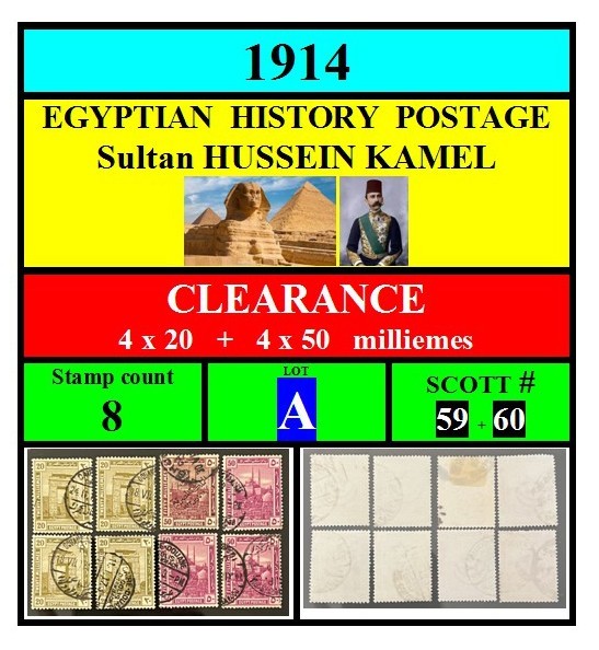 EGYPT-stamps-1914-history postage-CLEARANCE-set A-20+50  mills-Scott# 59+60